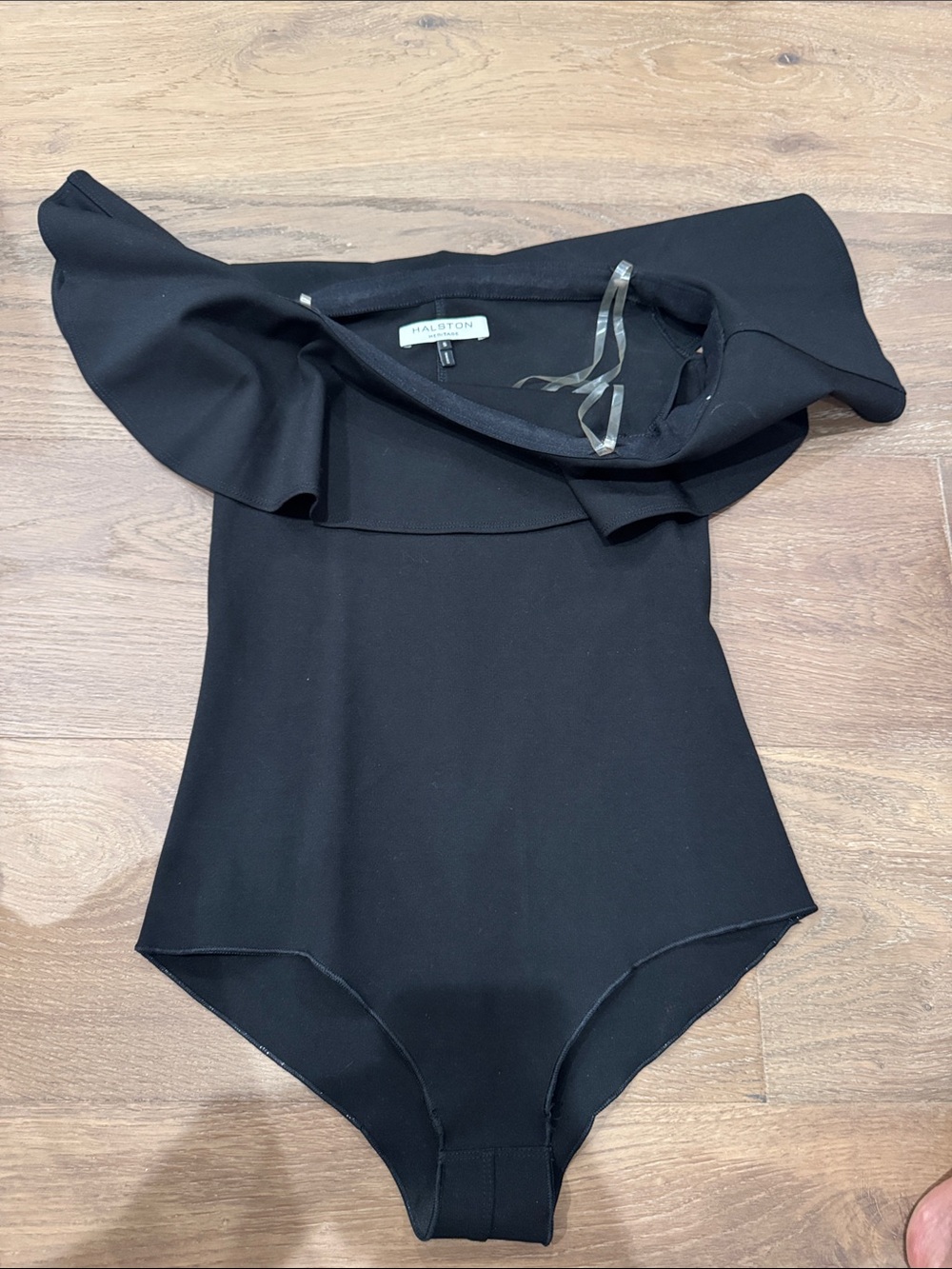 Halston Heritage  Black Off-Shoulder Ruffle Bodysuit
